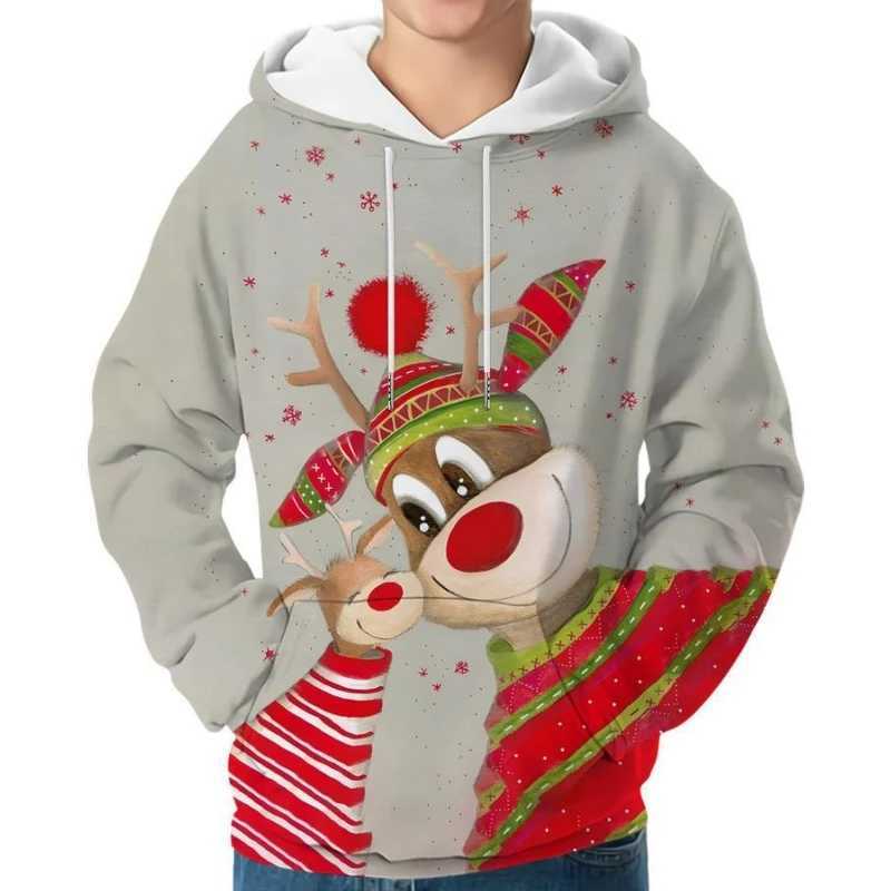 Mens and womens Christmas clothing 2024 autumn and winter hooded family clothing cute reindeer red and white happy hot selling y2k clothing Y241016