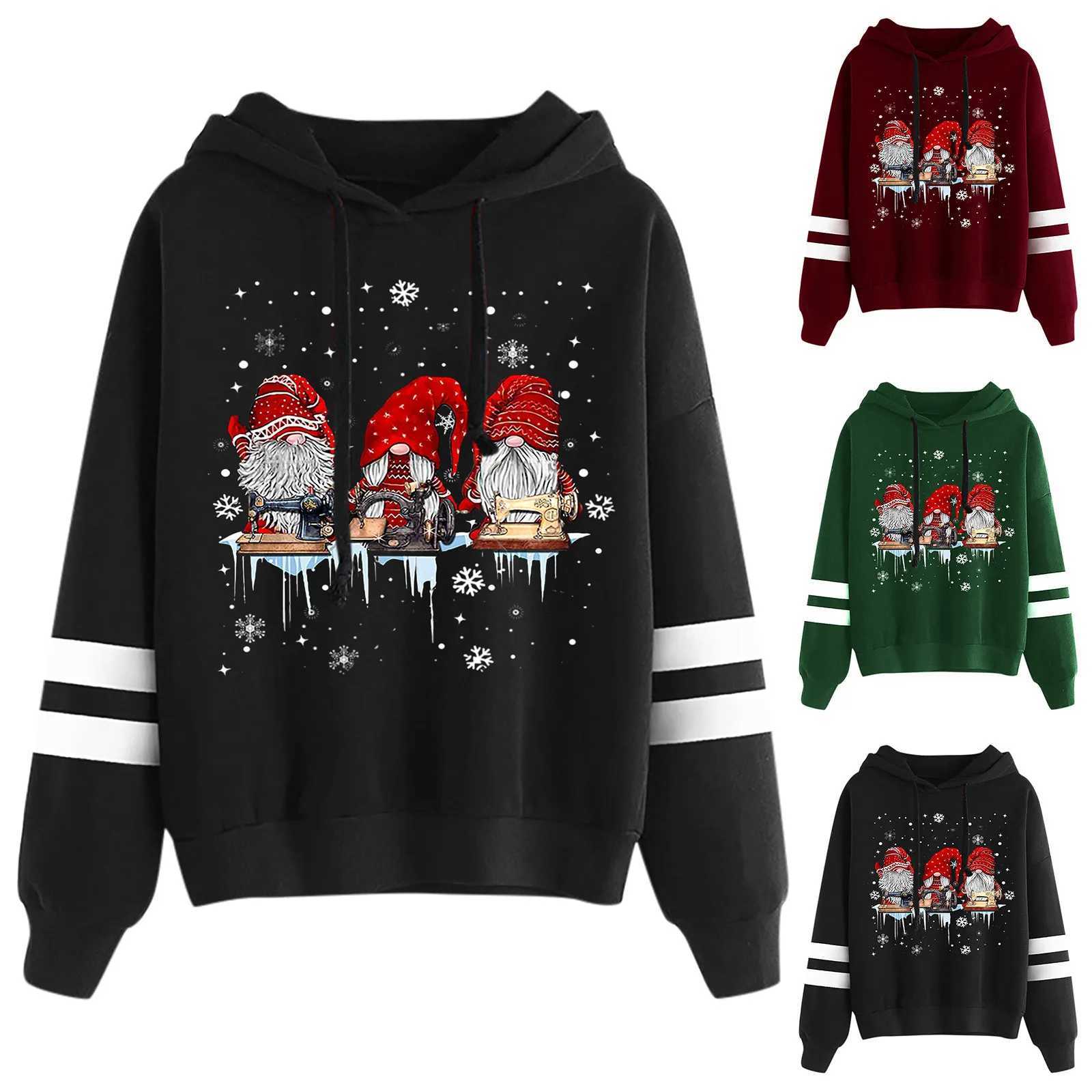 Womens sports shirt plus size round neck warm and soft Christmas pattern printed Christmas tree printed floral hoodie womens top Y241016