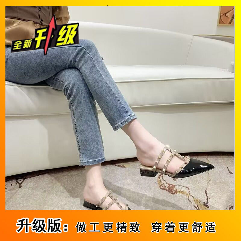 Riveted Low Women To Wear For Spring Summer New French Niche Fairy Style Thick Heeled Wrapped Toe Sandals Ddmycat