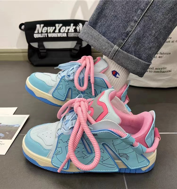 Men's and Women's Autumn Thick Soled Retro Contrasting Letter Casual Board Shoes