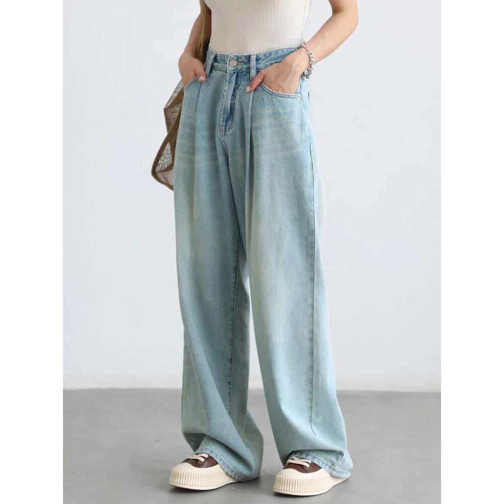CHIC VEN Women's Blue High Waisted Denim Pants Streetwear Wide Leg Jeans For Woman Female Trousers Spring Summer 2023