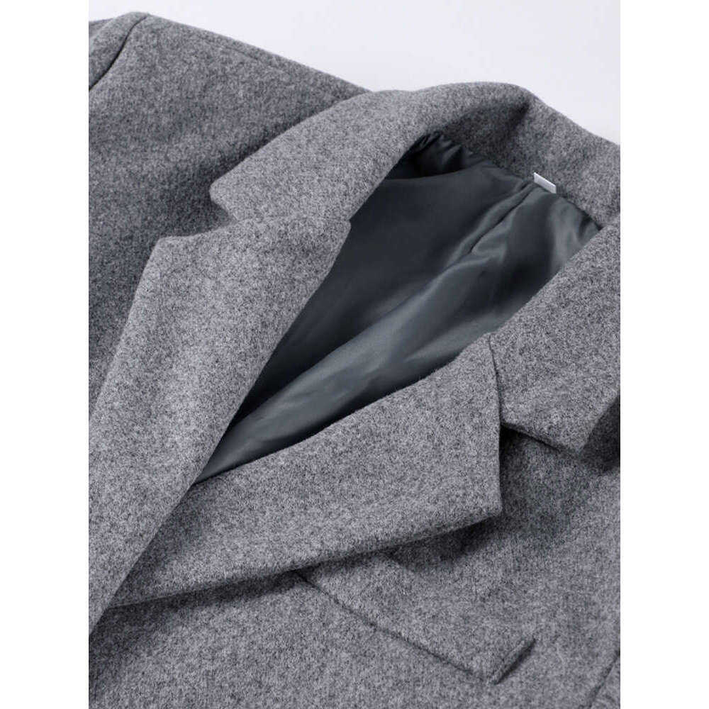 Loose Grey Long Woolen Coat Women Lapel Double Breasted Full Sleeve Overcoats 2024 Autumn Winter Elegant Fashion Lady Outerwears