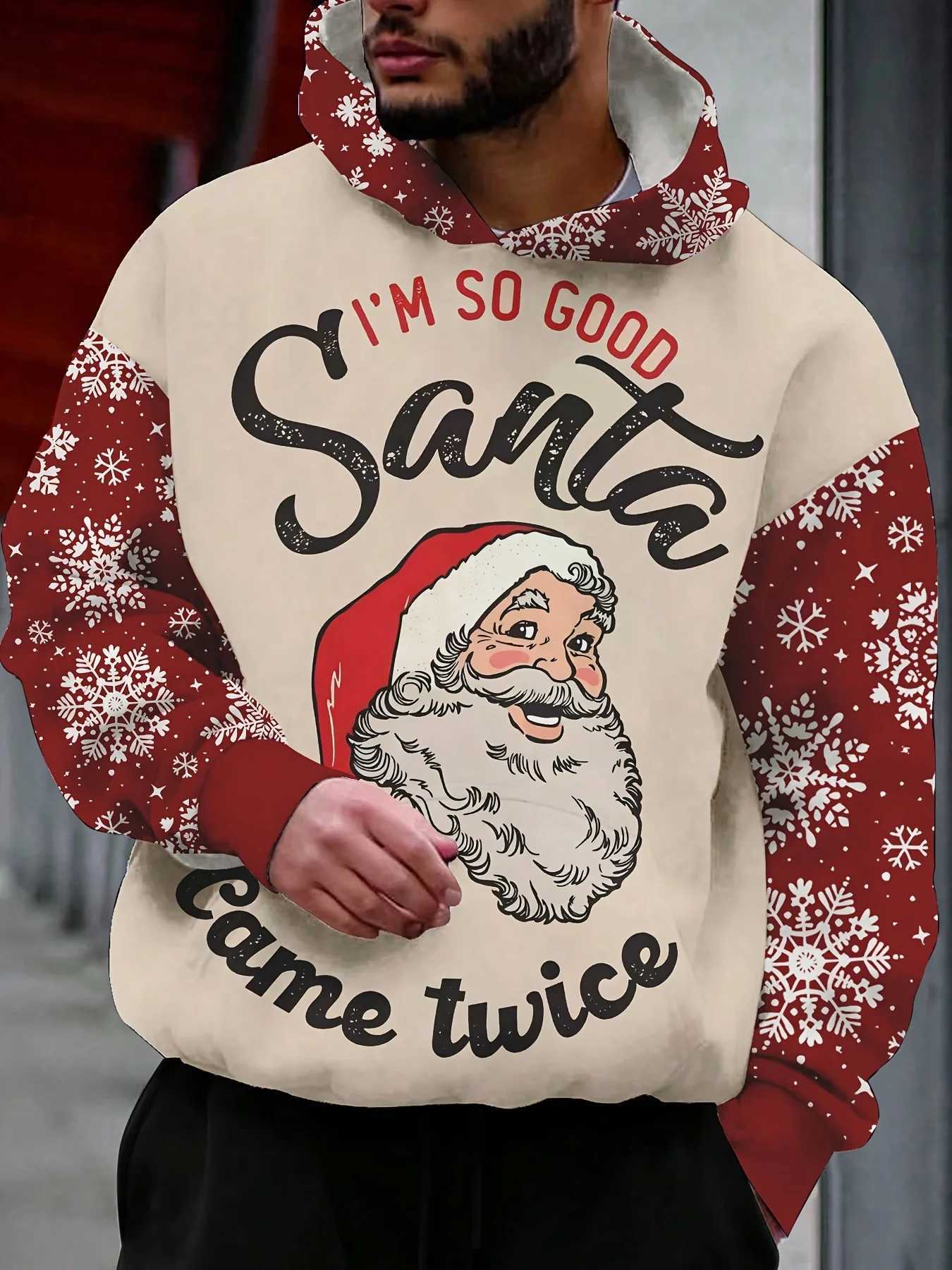 Christmas mens hoodie 3D printed top fashion sportswear dress long sleeved top casual mens wear Y241016