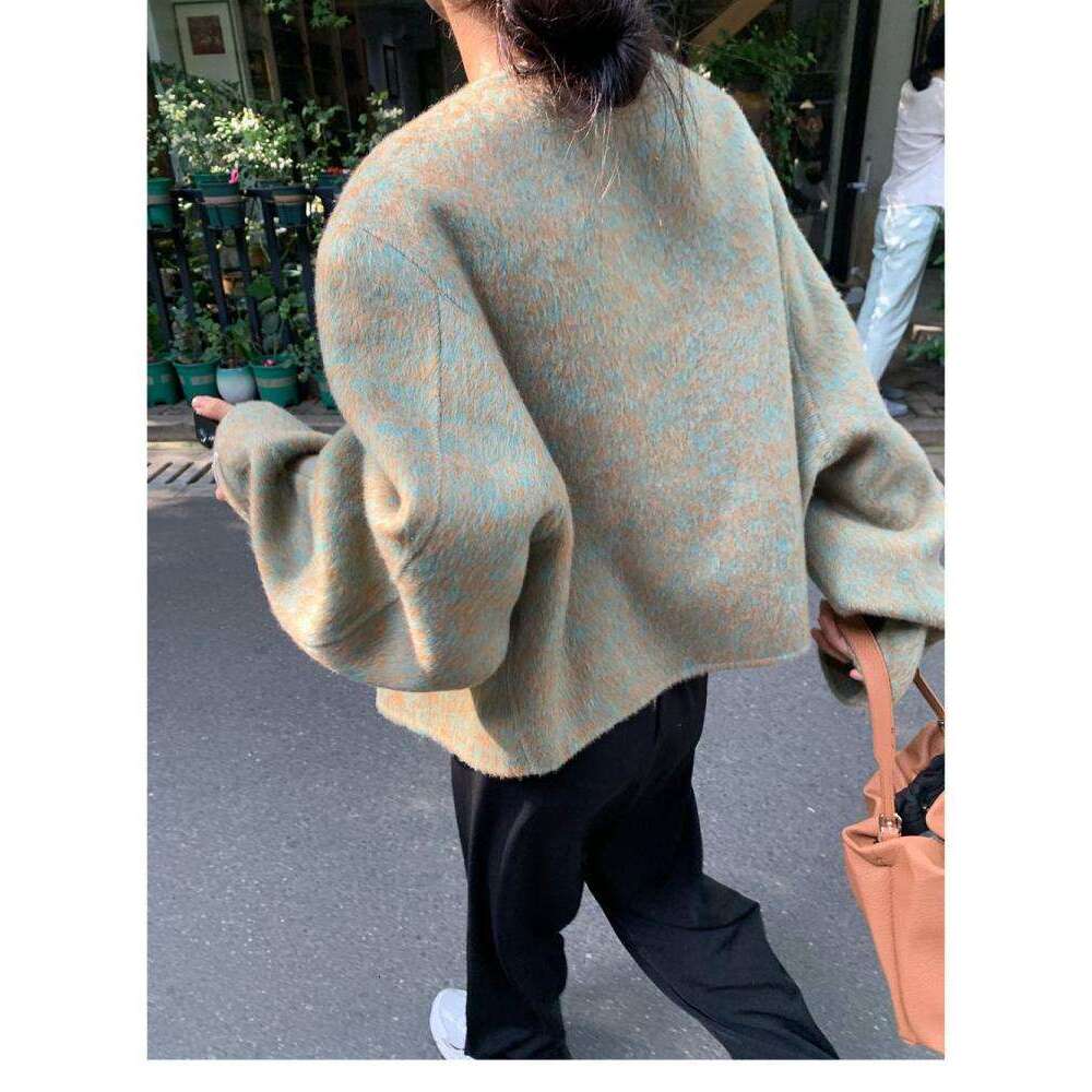 Short Woolen Jackets 2023 Autumn/Winter Korean-Style Metal Single Breasted Round Neck Loose Rabbit Hair Women Wool Coats