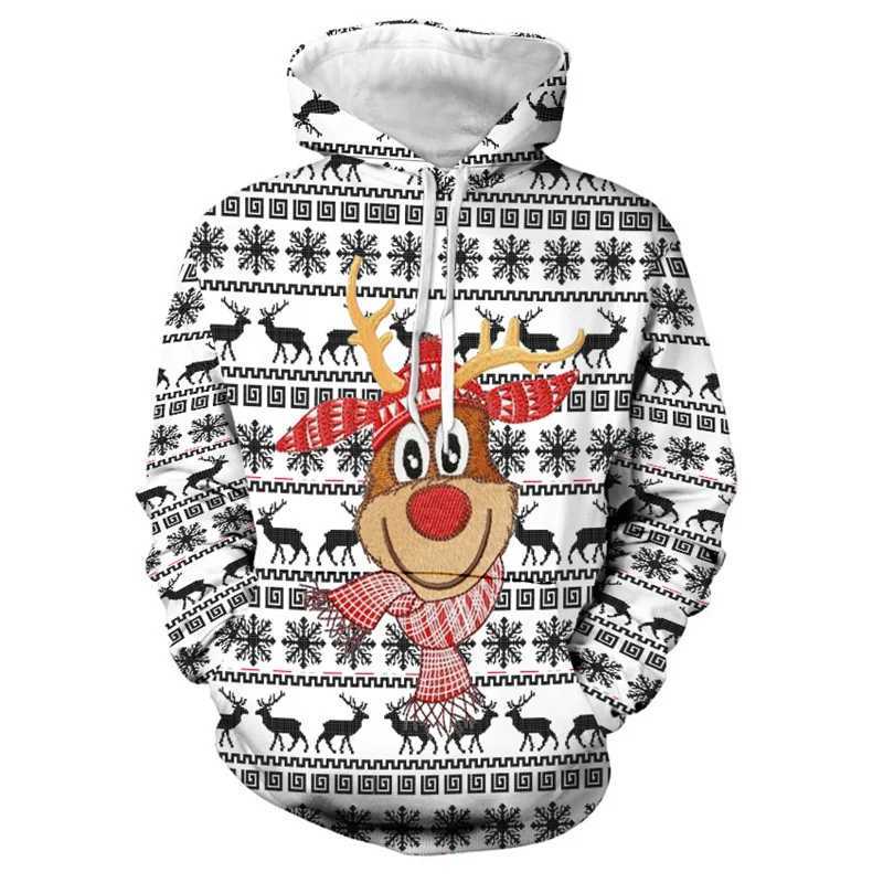 Cute Christmas reindeer scarf 3D printed mens hoodie fashionable Christmas gift womens zipper autumn casual sportswear Y2k sportswear Y241016