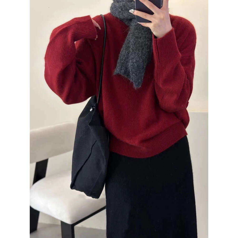 2023 Korean Autumn/Winter Thicken Loose Cashmere Women's Round Neck Pullover 100% Pure Wool Knit Sweater Soft Top Female