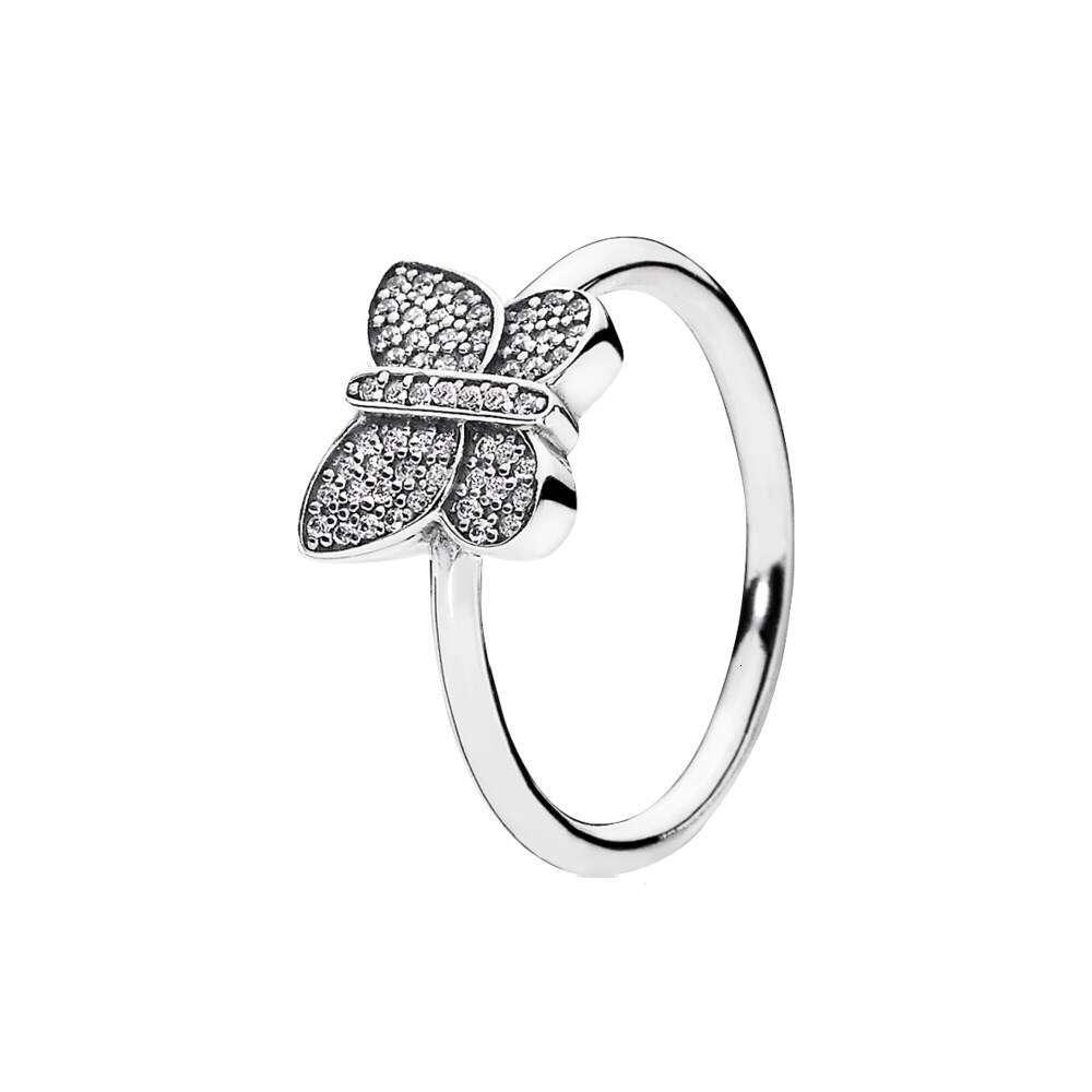 925 Sterling Silver Sparking Butterfly Pearl Bow Sparkle Halo Clear Zircon CZ Rings For Women Anniversar Wedding Jewelry