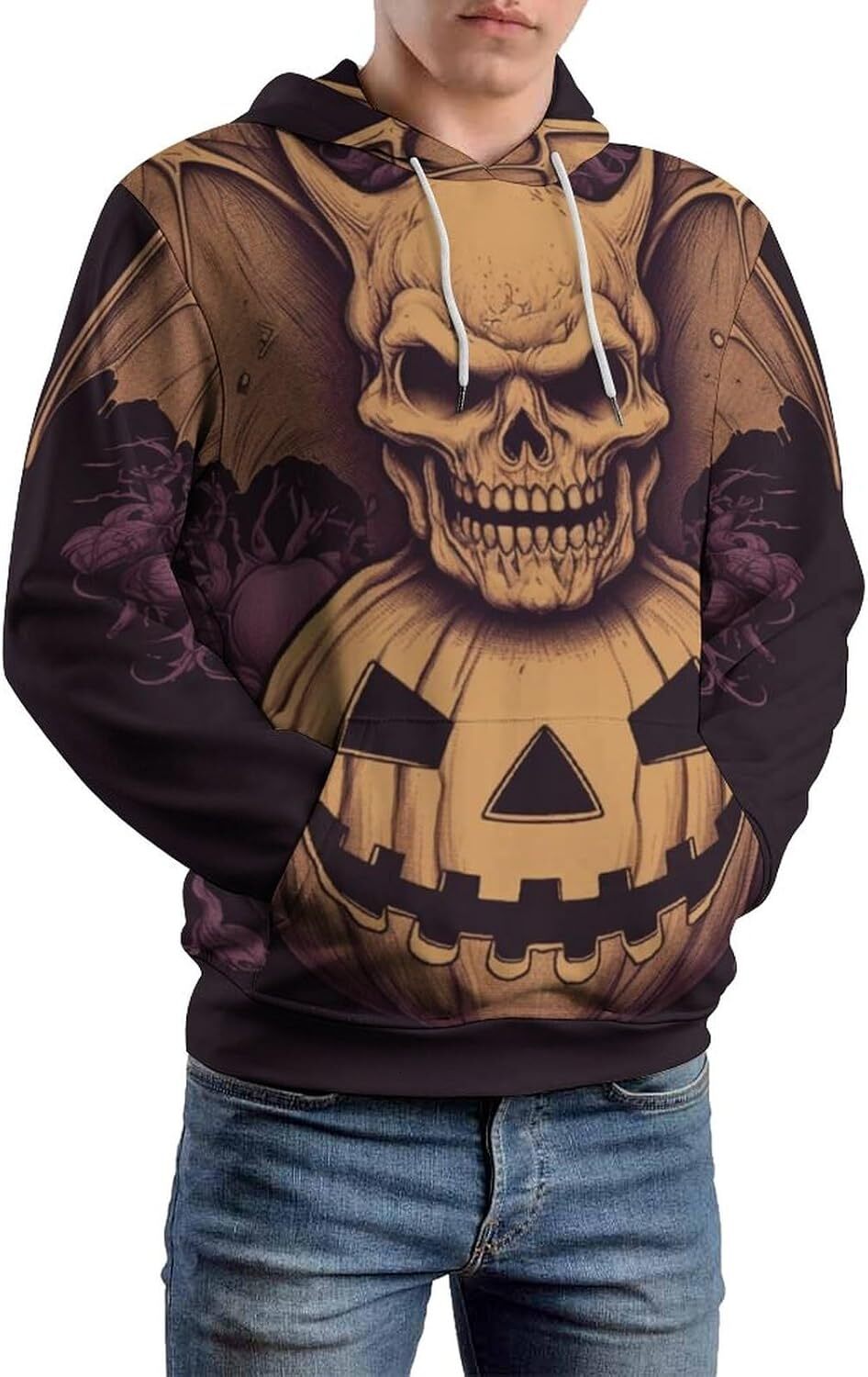 Hoodie for Mens Womens Vintage Pumpkin Halloween Sweatshirt Hoodie Men Darkness Death Skull Casual Long Sleeve Hoodie Graphic Fashion Trends