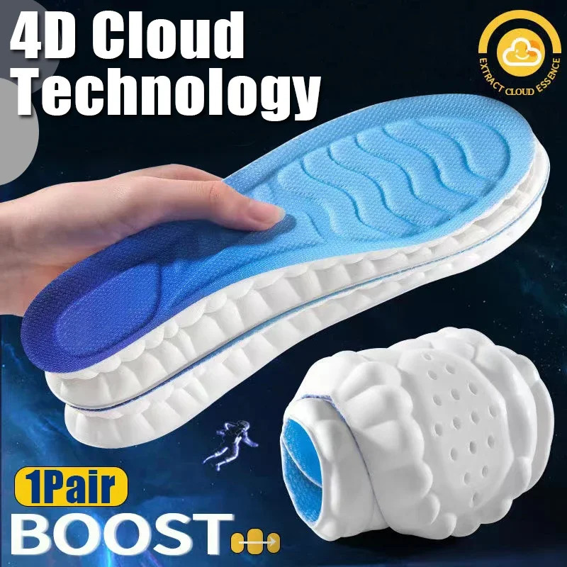 4D Super Thick Memory Foam Insoles Breathable Mesh Sweat Absorption Shoe Pads Sports Running for Shoes PU Sole Orthopedic Insole 241016