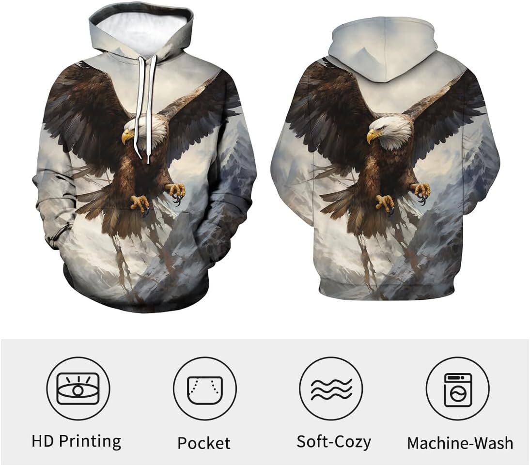 Hoodie for Mens Womens Unisex American Us Flag Eagle Hoodie Blue Star Majestic Bald Eagle Sweatshirt Hooded Top Graphic Hoodies sweatshirt Pullover Lo