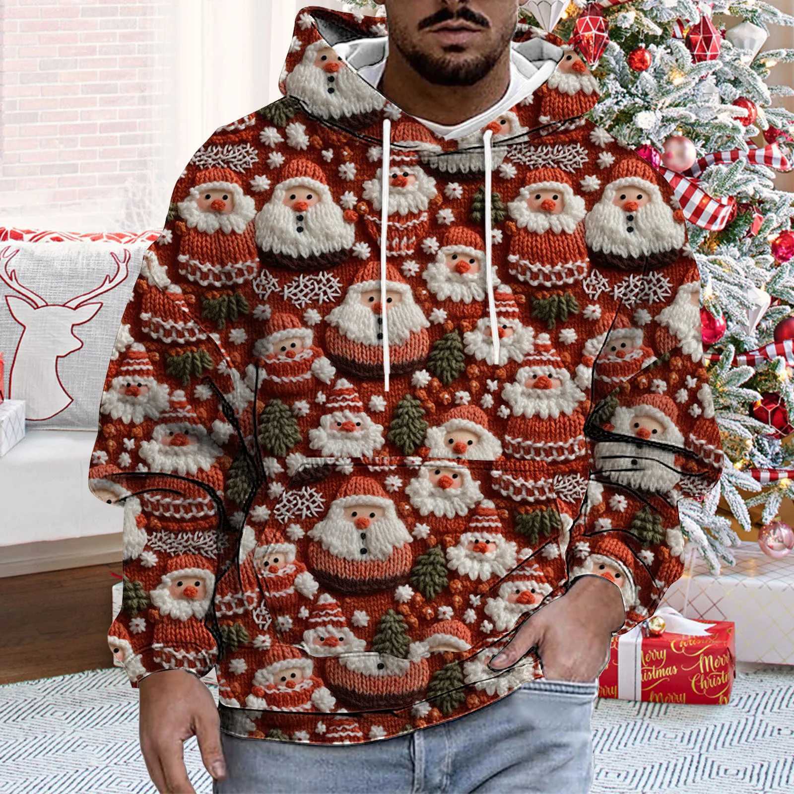 Christmas Hoodie Santa Claus Cow 3D Printed Mens Hoodie Womens Hoodie Large Zipper Y2k Track Top Childrens Clothing Y241016