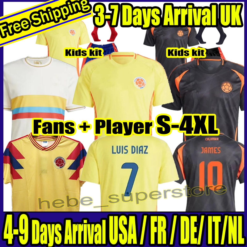 S-4XL 24 25 ColOMbiA JAMES Soccer Jerseys Kids Kit CoLUmBIa National Team Football Shirt Set Camisetas 2024 Copa America D.VALOYES ARANGO C. CHUCHO CUADRADO 1990 Retro