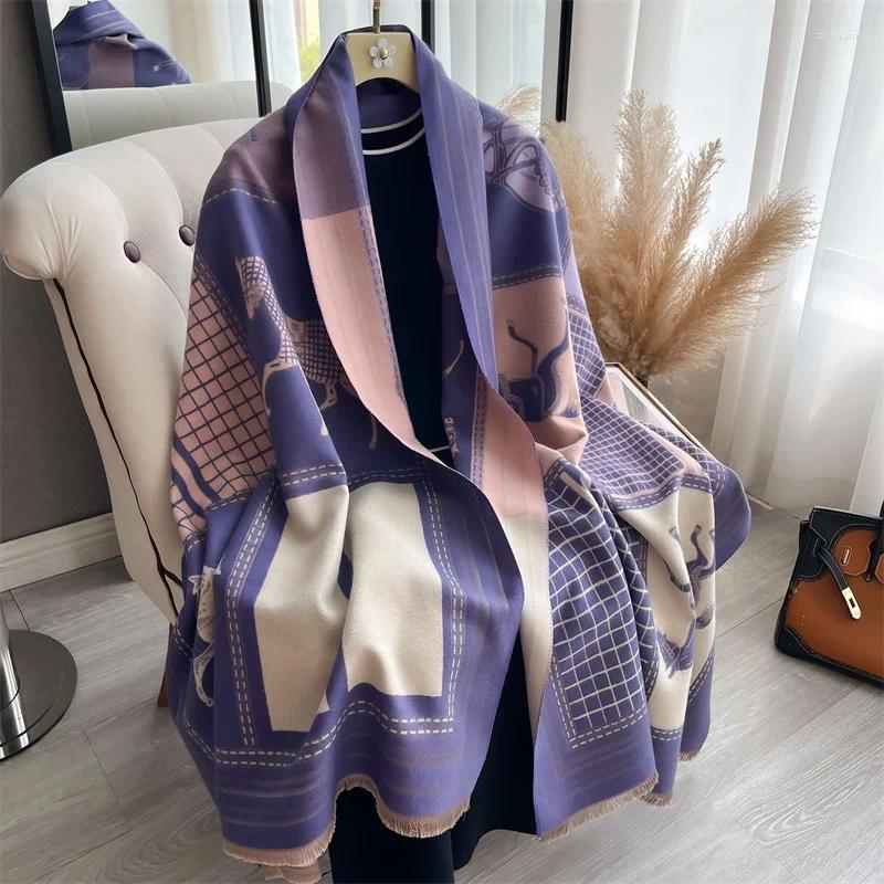 Scarves 2024 Luxury Horse Print Scarf For Women Warmer Winter Cashmere Pashmina Shawls Female Thick Blanket Wraps Foulard