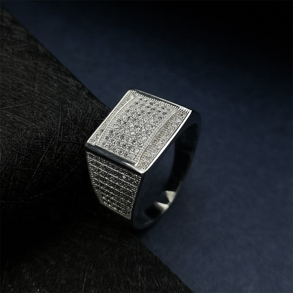 Hotsale Hiphop Jewelry Sier Rings Zircon Moissanite Dia Rhodium Gold Plating Iced Out Finger Ring For Men