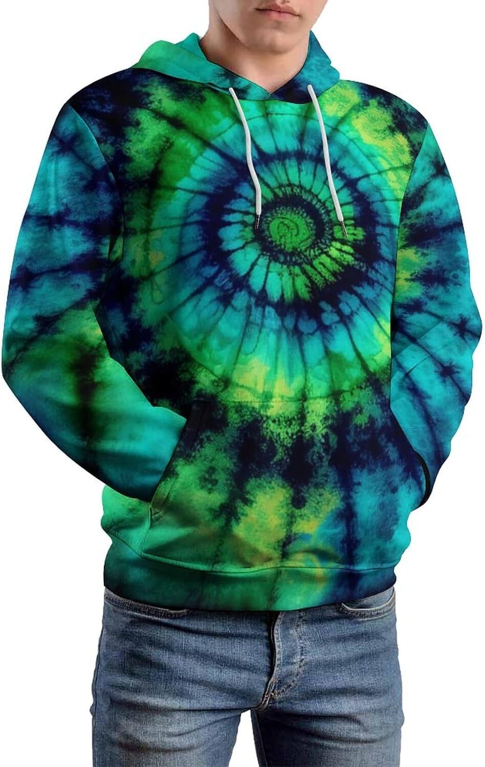 Hoodie for Mens Womens Novelty Blue Water Wave Liquid Spiral Hoodie Vintage Tie Dye Hippy Long Sleeve Sweatshirt Hoodie Graphic Hoodies sweatshirt