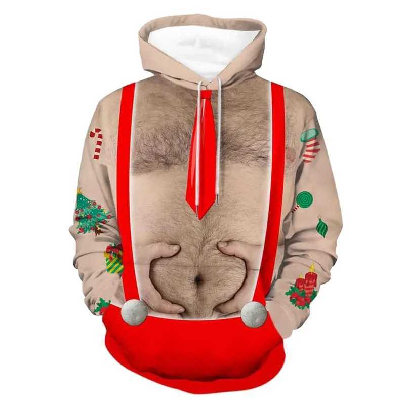 Full printed mens Christmas hoodie fun and ugly Christmas latte sweatshirt role-playing costume long sleeved plus size hoodie Y241016