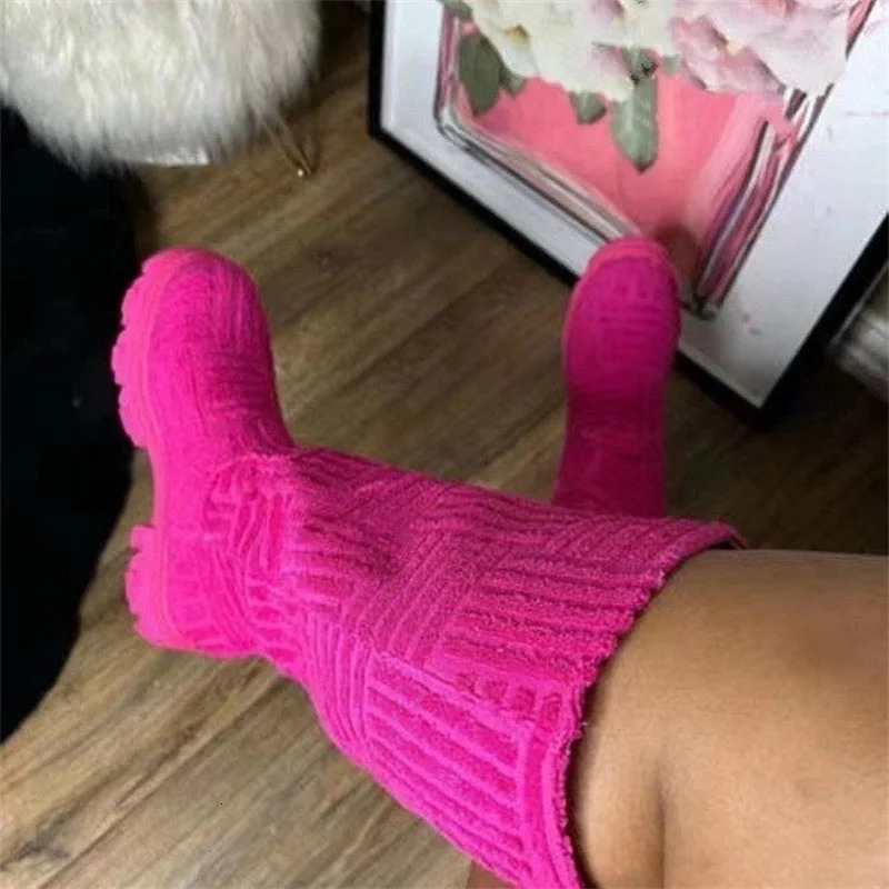 Sock Boots Women Knee High Knitted Pointed Toe High Heel Long Boots Breathable Lady Shoes Keep Warm Fashion Botas Mujer 241016