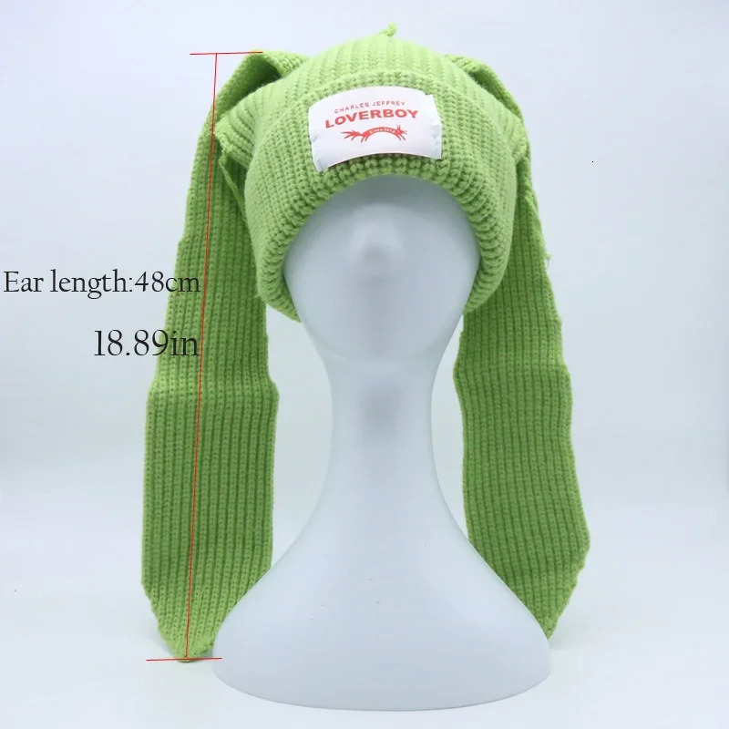 Long fox Ears Knitted Hat Men Women Rabbit Ear Warm Crochet Beanies Kpop Hip Hop Hat Winter Skullies Cap Y2k Christmas Gifty 241016