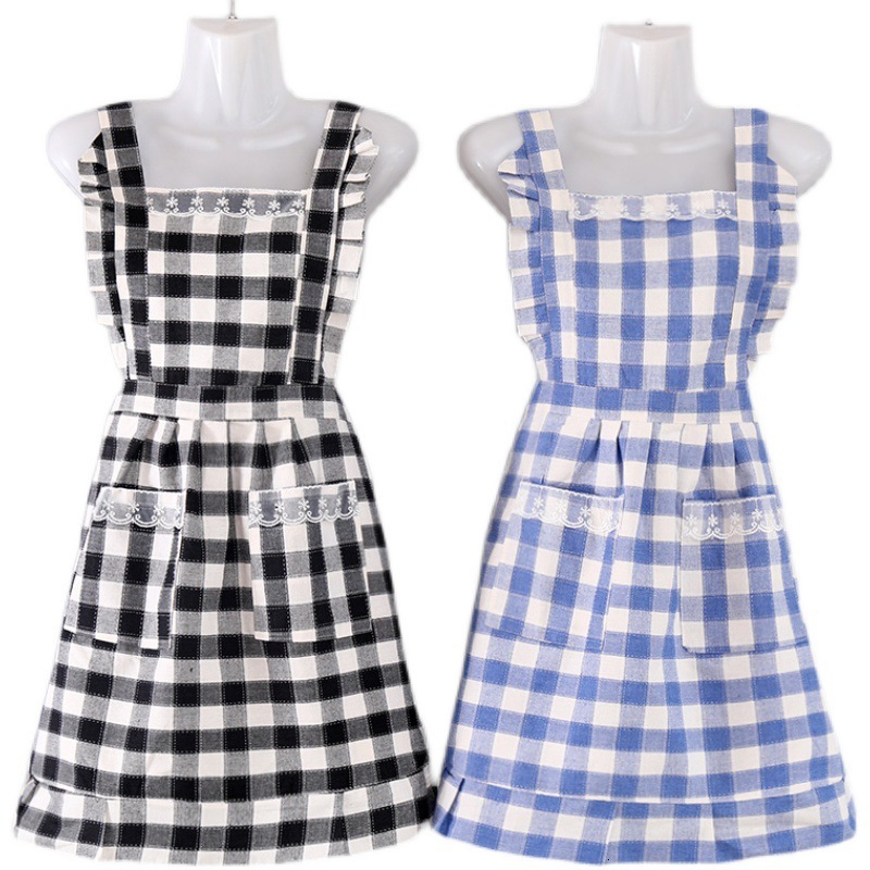 Pure Cotton Female Work Fashionable Cute Kitchen Household foug and Anti Dirty Net Red Thin Cooking Apron Male