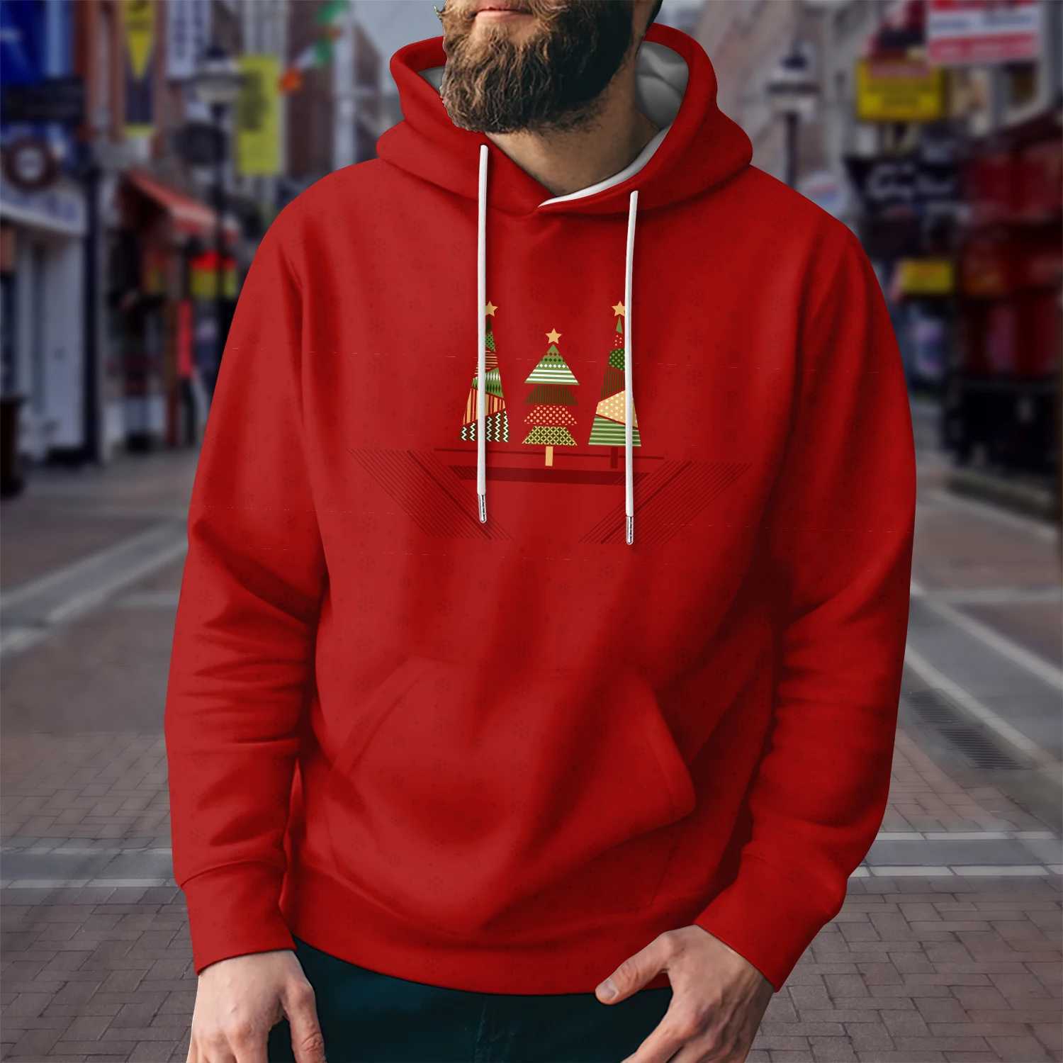 New Hoodies and Sweaters 3D Digital Printing Christmas Series Mens Sleep Fashion Street White Red Round Hat Hoodie Y241016