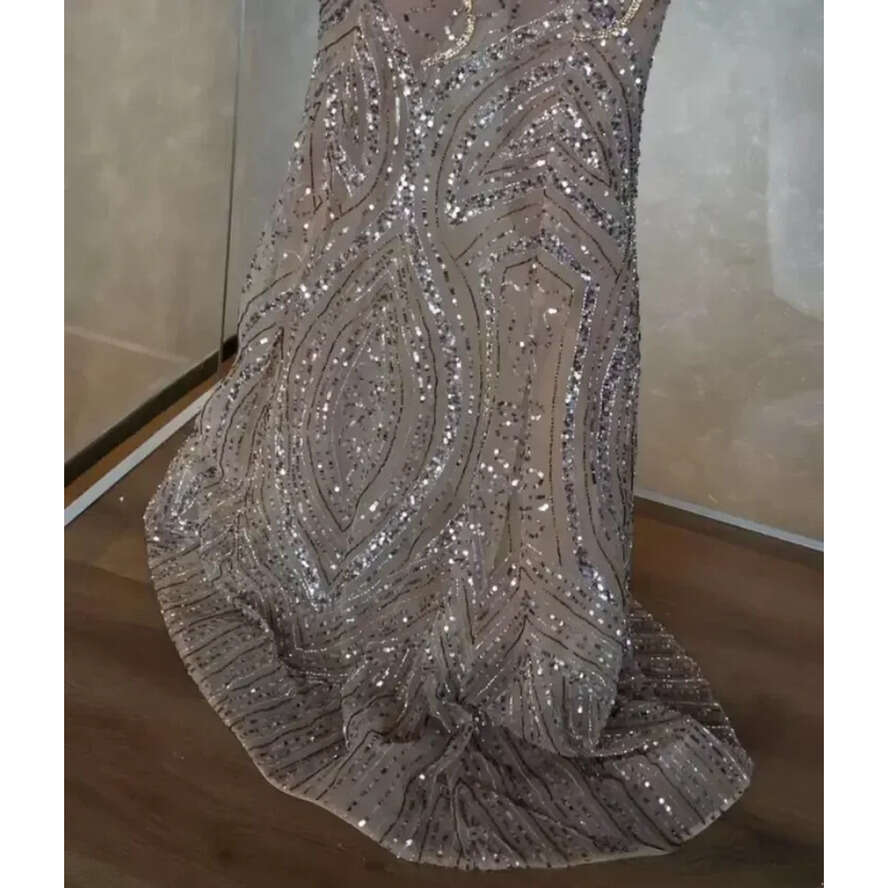 Jewel Mermaid Evening Sheer Neck Beaded Sequins Tassel Prom Drs Long Sleev Illusion Sweep Train Formal Party Gowns 0604