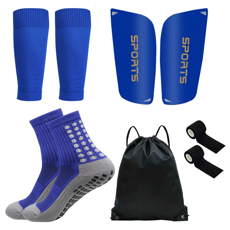 5PCS Set Football Bag Soccer Socks Teenagers Men Sport Grip Leg Cover Bandage Shin Pads Training Shank Board 241015