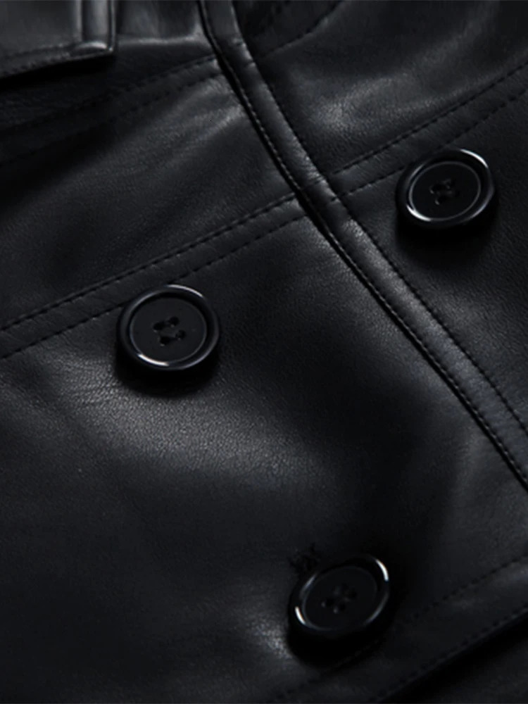 Nerazzurri British Style Brown Leather Trench Coat for Women Double Breasted Elegant Chic Fitted Soft Pu Leather Blazer 241015