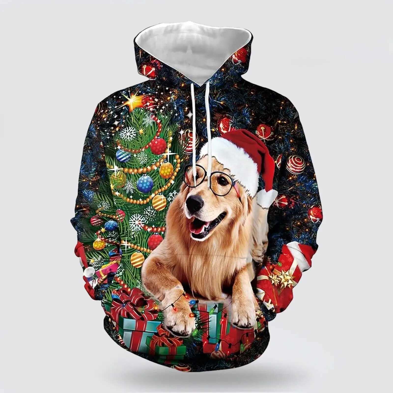 2025 Mens Christmas Dog Hoodie 3D Printed Long Sleeve Sewatshirts Mens Casual Hoodie Flip Large Mens Wear Y241016