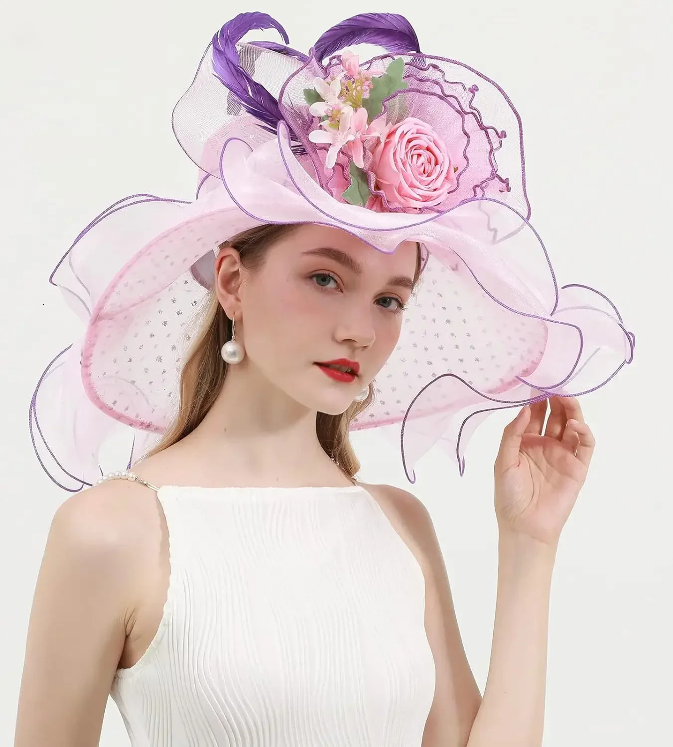 Elegant Bridal Organization Gauze Church Hat Party Colorful Enchanting Derby Hat Unique Womens Wedding Sun Hat 241011