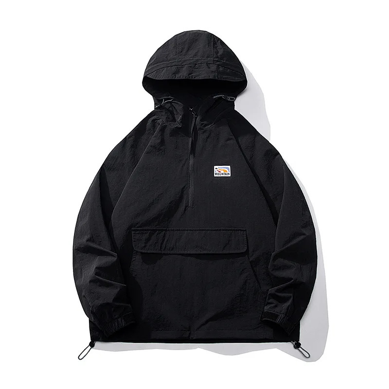 Mens Anorak jacket mens hip-hop jacket autumn windproof patch work and leisure streetwear mens outdoor coat top 4XL 241015