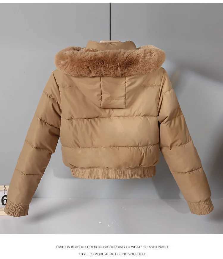 New autumn and winter warm cotton jacket womens thick wool lining fur collar long sleeved park M241011