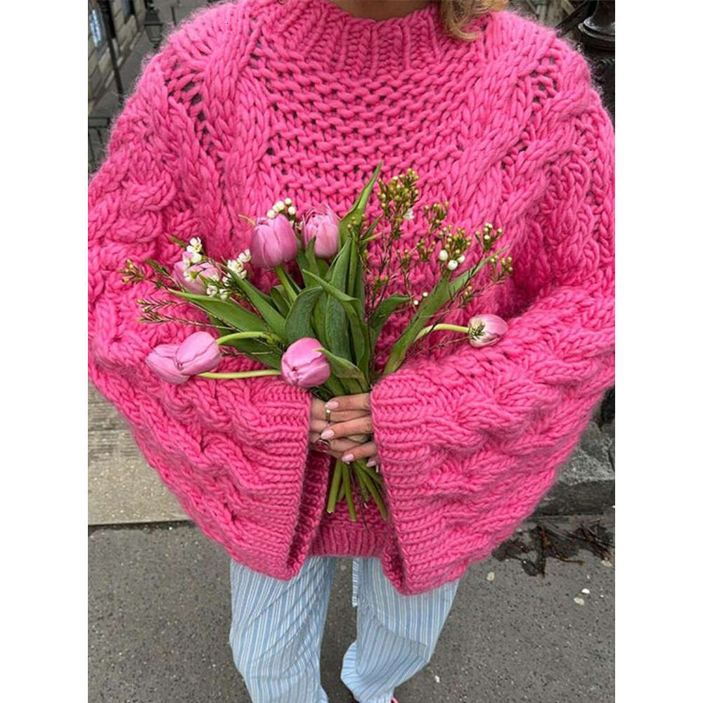 Loose Big Twist Knitted Women's Sweater Turtleneck Long Lantern Sleeve Female Pullover 2024 Autumn Winter Oversized Sweaters