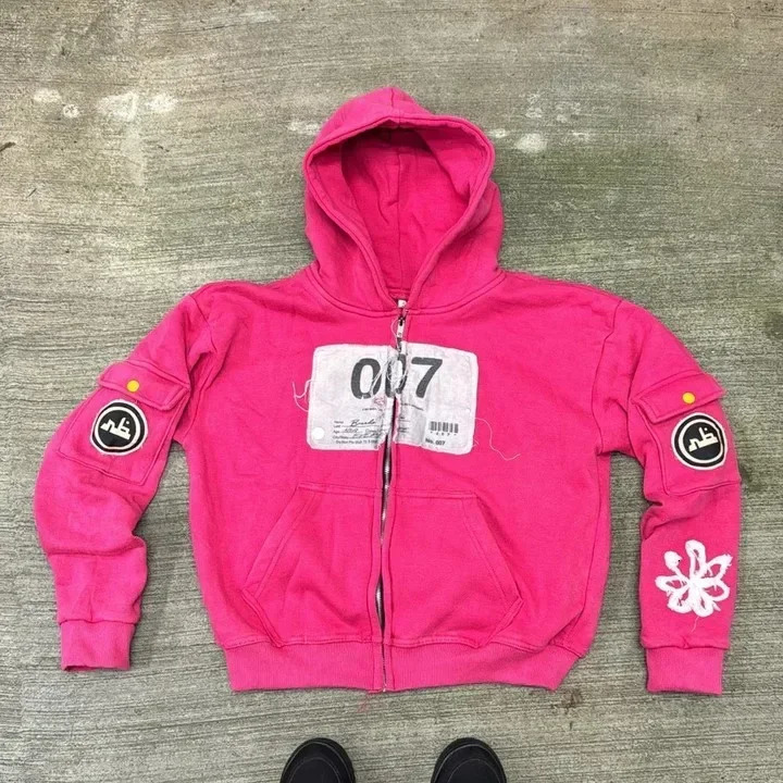 Y2K Zip Up Hoodie Men Women Harajuku Hip Hop Fashion Patch Embroidery Oversized Loose Casual Jacket Streetwear 241016