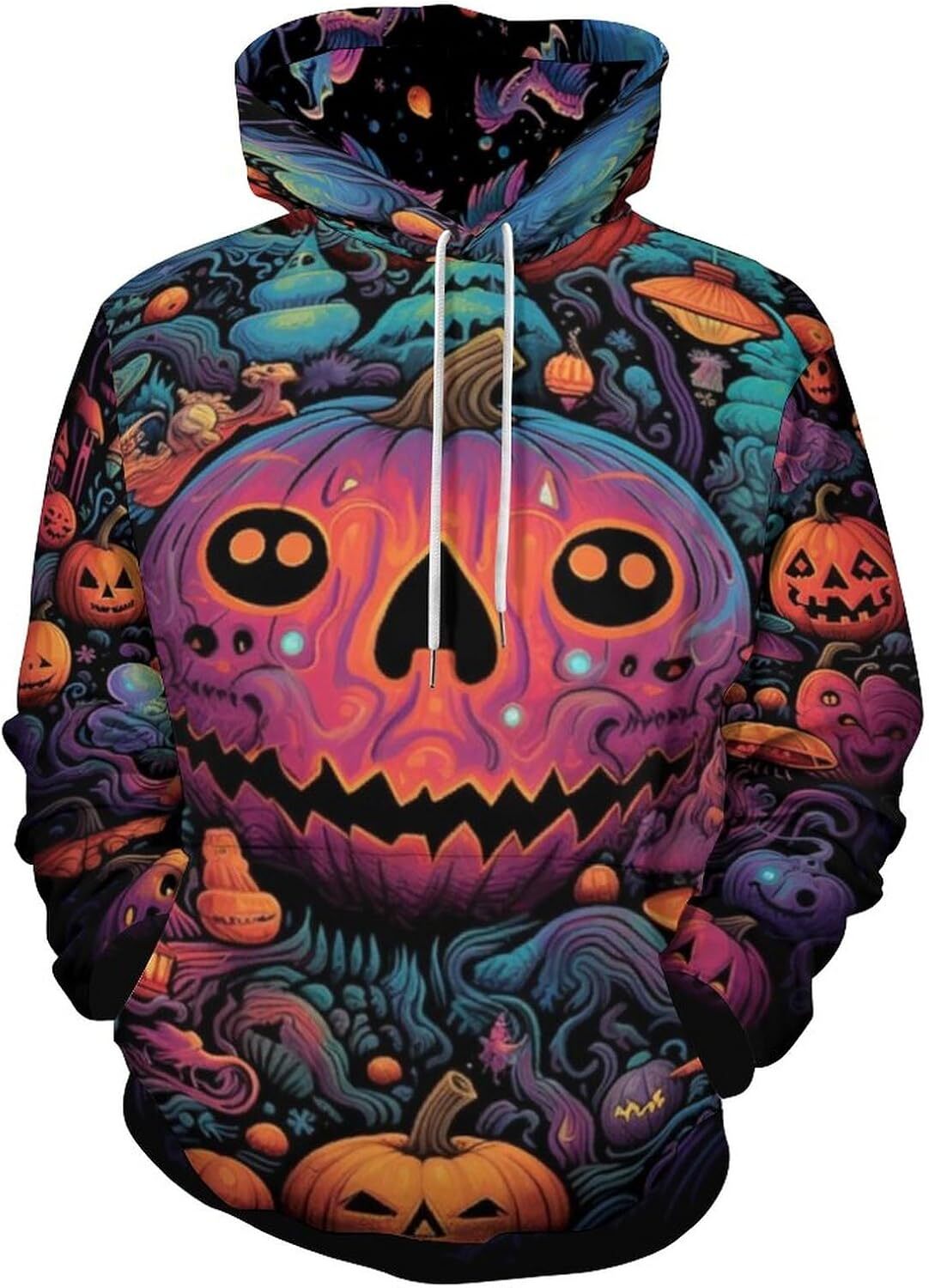 Hoodie for Mens Womens Trippy Pumpkin Hoodie 3D Pattern Printed Darkness Skull Lightweight Long Sleeve Pullover Hoodie Graphic Hoodies sweatshirt