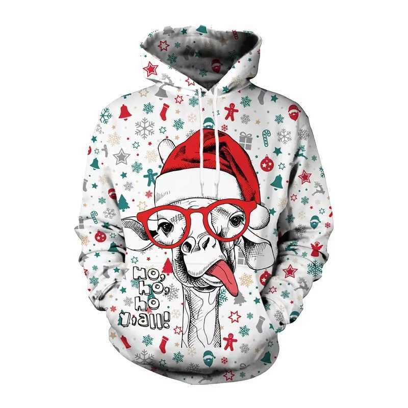 Interesting Christmas Mens Top 3D Printed Mens Christmas Elk Hoodie Fashionable Mens Hoodie Long Sleeve Hoodie Sportswear Y241016