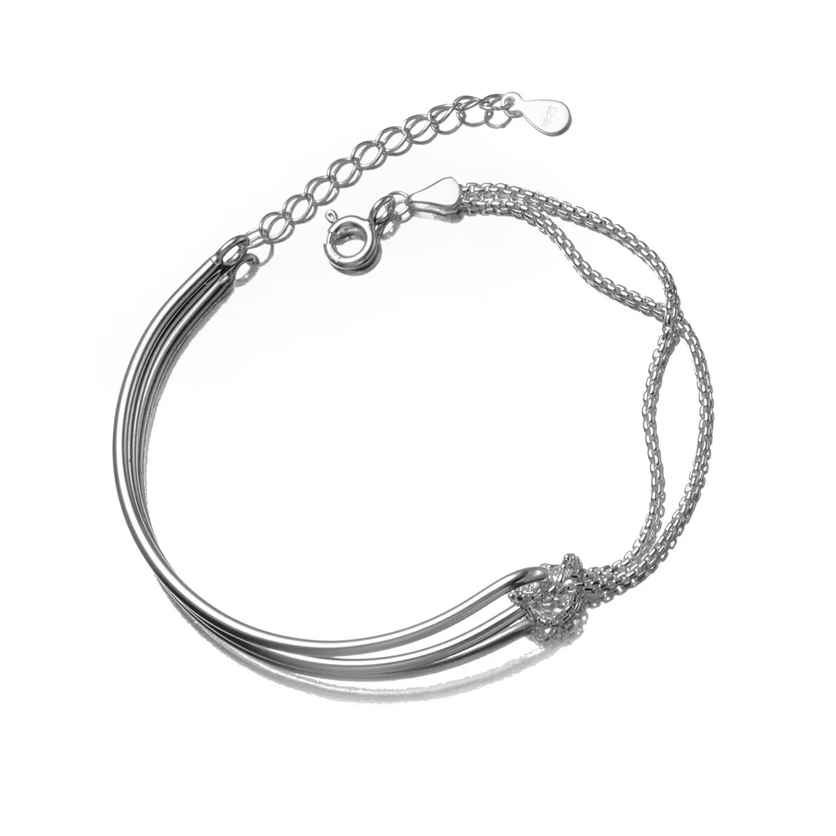 925 Sterling Silver Bangles Double Layer Chain Knot Bracelet for Women Elegant Fine Jewelry Ladies Sterling Silver Bangle Lightweight Z250910