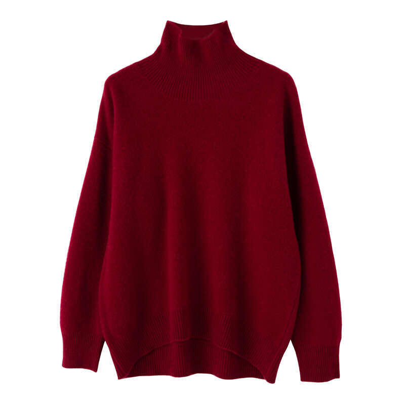 2023 Autumn/Winter New Cashmere Women's 100% Pure Wool Turtleneck Thicken Knit Pullover Loose Large Size Sweater Female