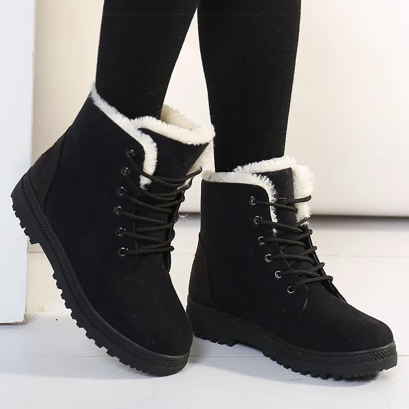 Womens 2024 With Fur Low Heels Snow Boots Ankle Bota Feminina Platform Booties For Women Winter Boots Heeled