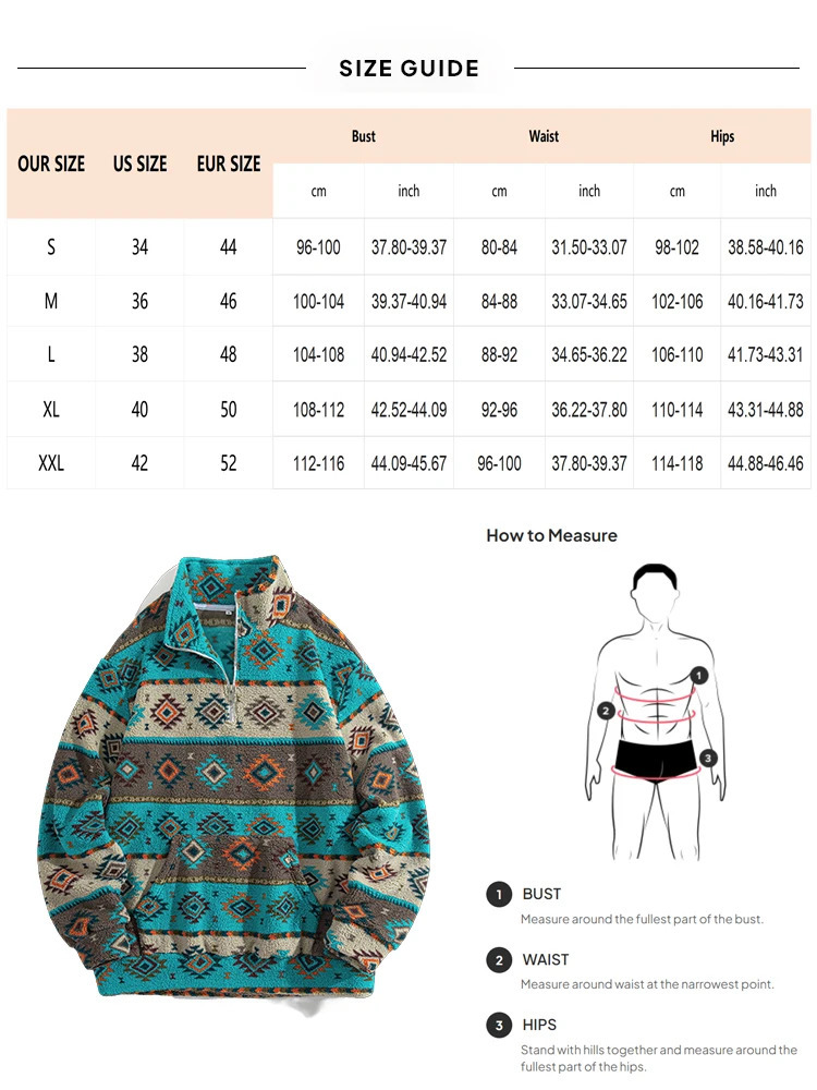 Mens Sweatshirt Aztec Fleece Jackets Fuzzy Sherpa Pullover Sweatshirts Winter Coats Western Vintage Ethnic Printed Sweaters 241016