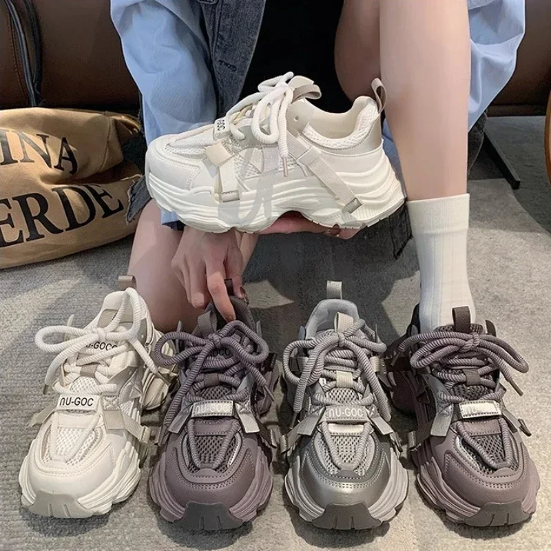 Women's Chunky Sneakers Breathable Mesh Platform Sports Woman Fashion Lace Up Thick Sole Casual Shoes Mujer