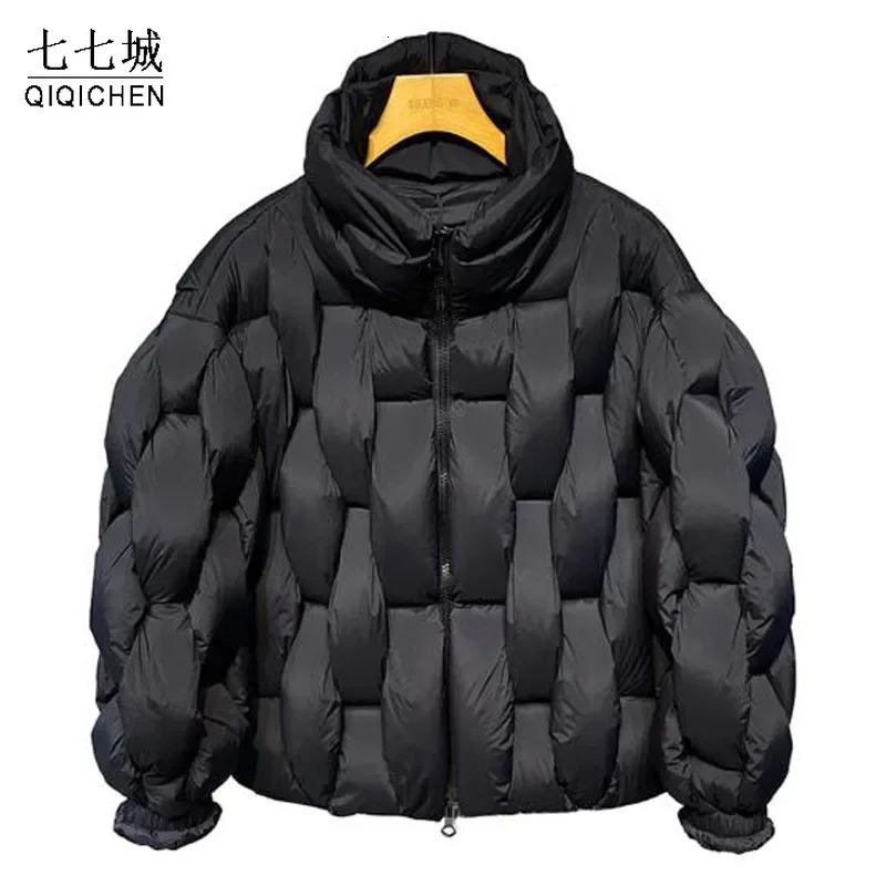 Mens thick Parkas jacket womens er square woven high neck warm jacket casual oversized warm foam bubble jacket 241007