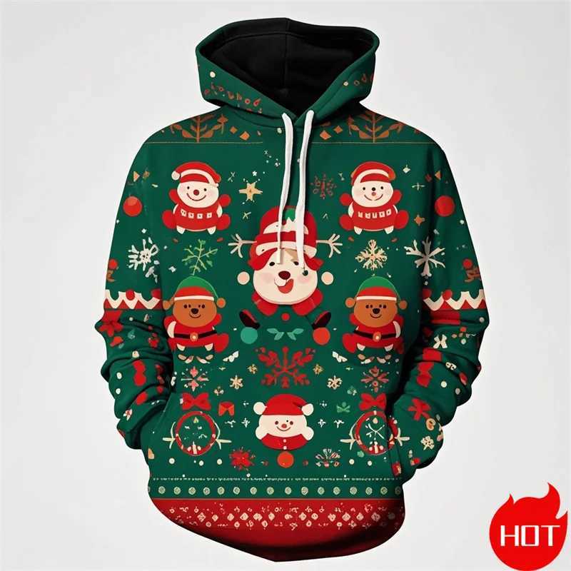 Winter fashion 3D Christmas decoration mens printed hoodie Santa Claus graphic hoodie retro sportswear mens clothing Y241016