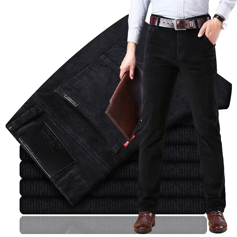 Spring/Autumn Mens Cowboy Casual Pants Straight Leg Loose Suitable for Young Winters Thick Warm Velvet Pants 241017