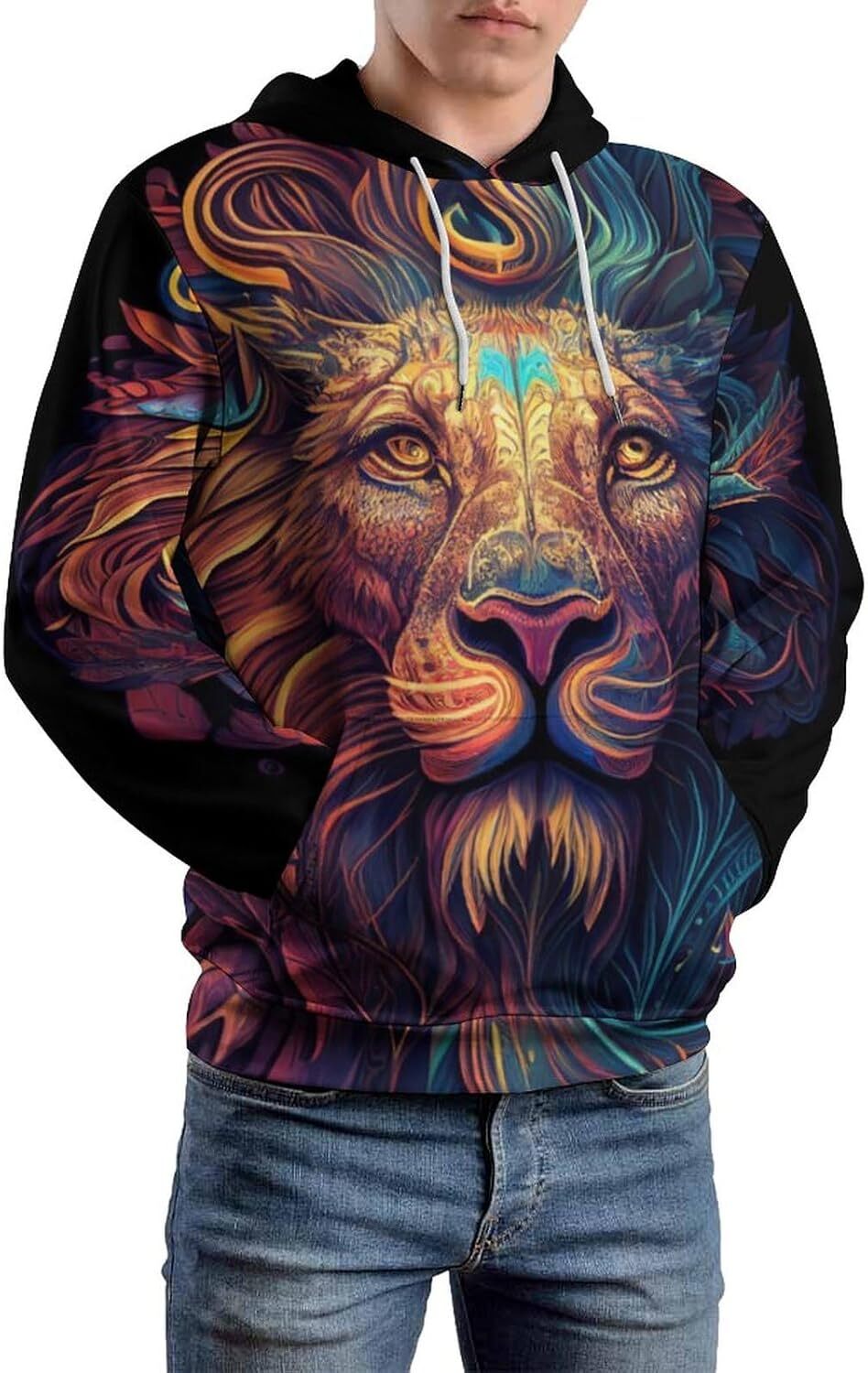 Hoodie for Mens Womens Unisex Novelty Colorful Lion King Hoodie 3D Cartoon Animal Pattern Hoodie Graphic Hoodies sweatshirt Fashionable and Warm