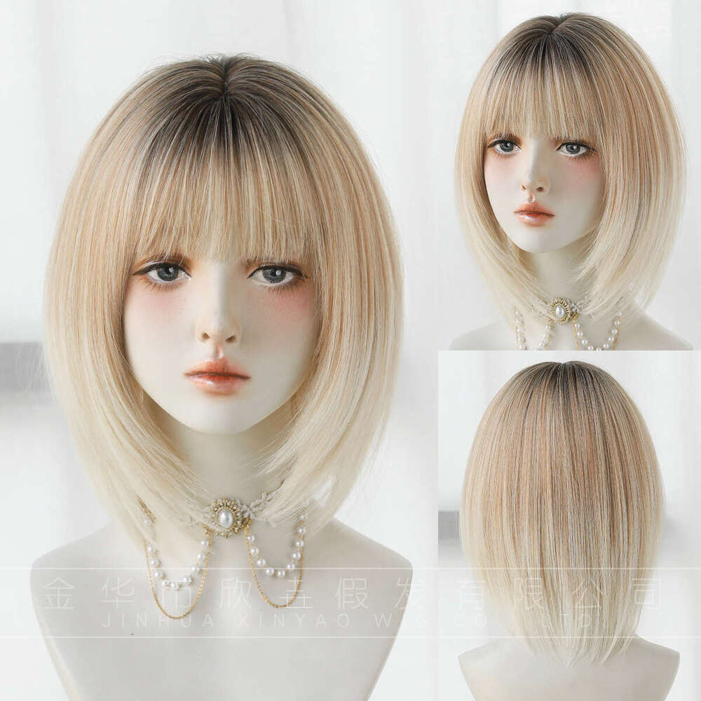 Fashionable Women's Headband White Brown Insbobo Short Hair Bangs Wig