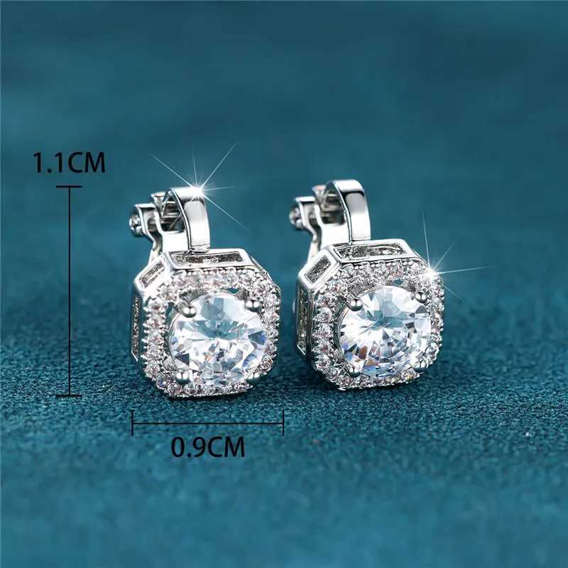 Womens Cute Small Clip Earrings White Zircon Round Stone Earrings Womens Retro Silver Crystal Jewelry Bridal Earrings W241017