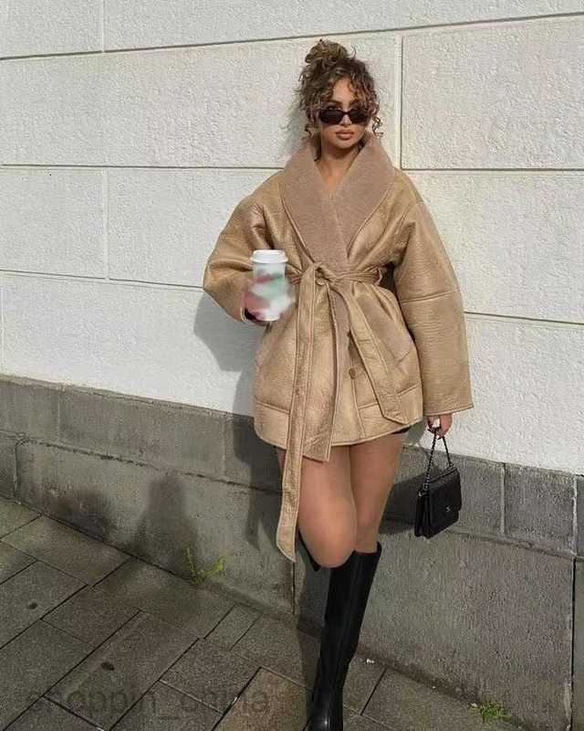 Women Jackets Coats Women's Autumn/Winter New Fashion Cashmere Leather Collar Composite Belt Coat
