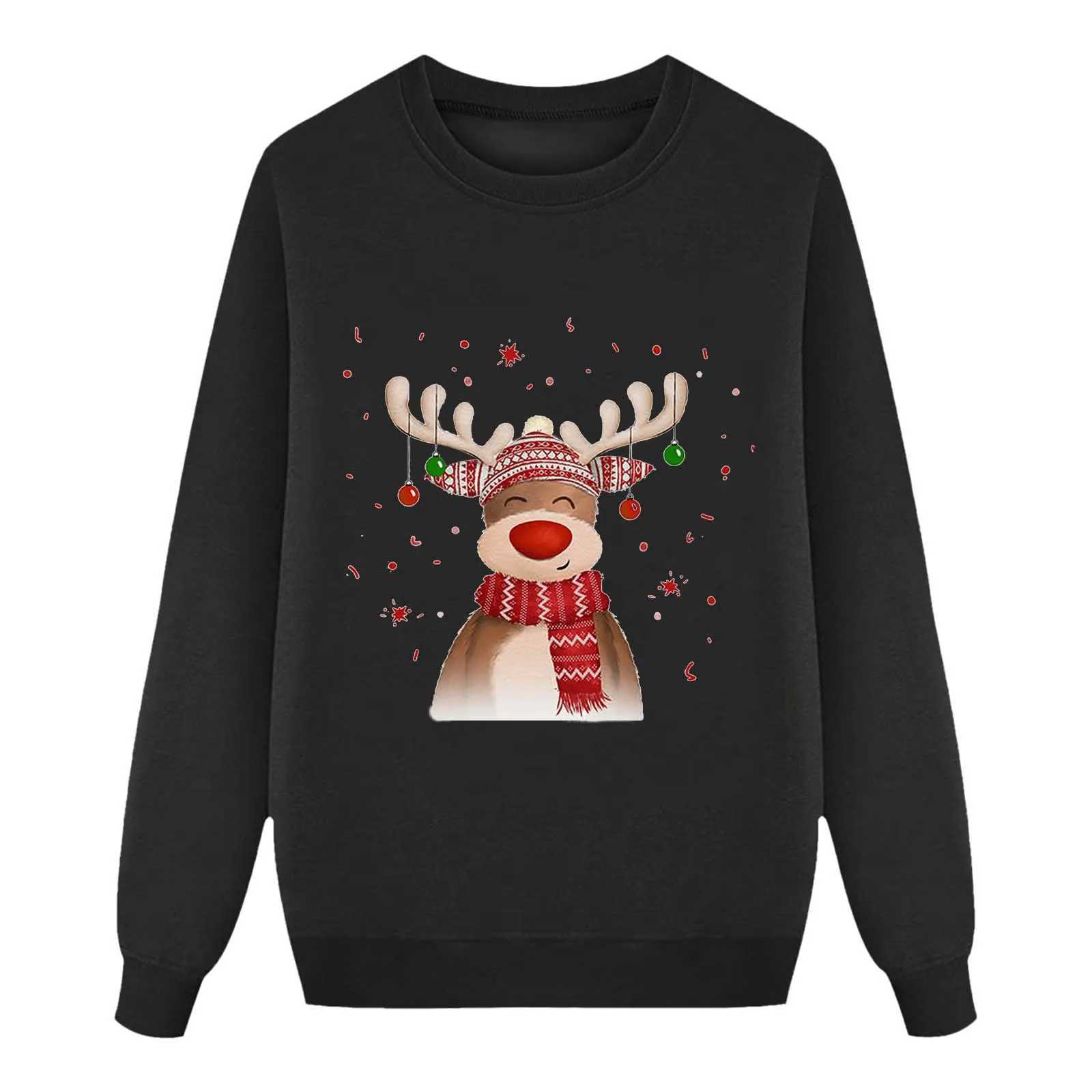 Christmas Cute Elk Printed Wool Sweater for Parents and Children Long Sleeve Round Neck Loose Suitable for Casual Autumn and Winter Hoodies for Famili