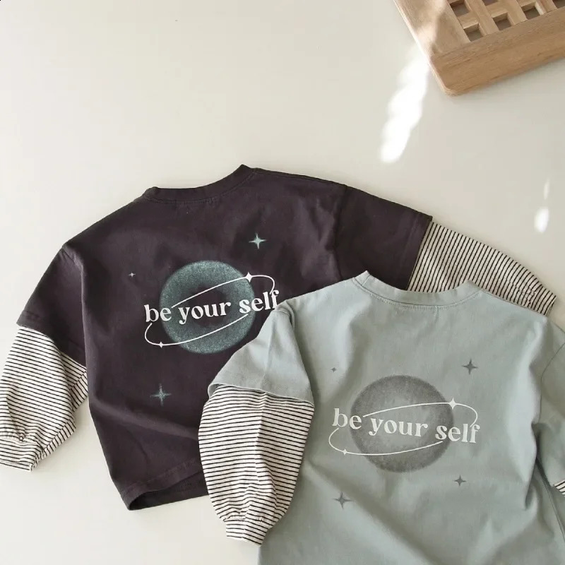 Children Long Sleeve Casual Pullover Baby Letter Print T Shirts Toddler Kids Cotton Tops Boys Girls Patchwork Sweatshirts 241017