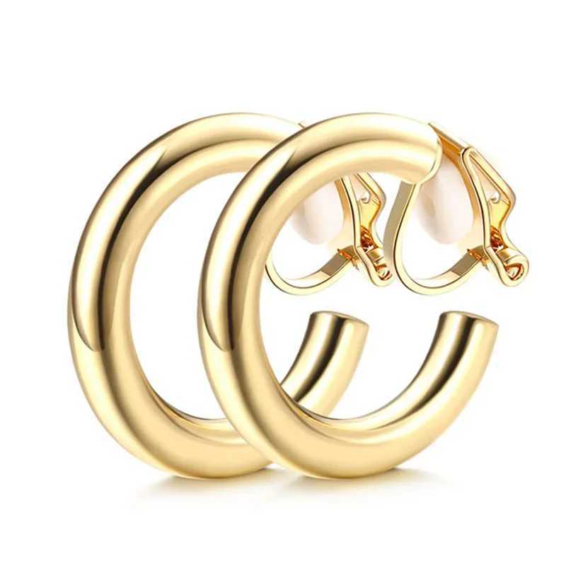 Geometric C-type painless hollow clip metal personality simple temperature no ear hole earrings W241017